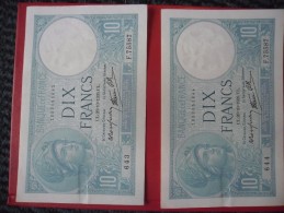 LOT De 2 Billets De 10 Francs MINERVE N° à Suivre Du 26 10 1939 - N°643 Et 644 Alph F. 75587 @ N° Fayette : 7.13 - 10 F 1916-1942 ''Minerve''