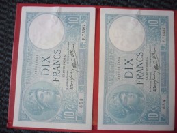 LOT De 2 Billets De 10 Francs MINERVE N° à Suivre Du 26 10 1939 - N°653 Et 654 Alph F. 75587 @ N° Fayette : 7.13 - 10 F 1916-1942 ''Minerve''