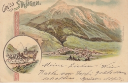 Splügen, Gruss Aus - Farbige Litho - Postkutsche - Splügen