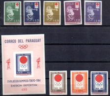 PARAGUAY Jeux Olympiques TOKYO 64. MICHEL 1273/80+BF 51 ** MNH.  ND/ IMPERFORATE - Sommer 1964: Tokio