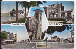 LES PAVILLONS SOUS BOIS (93) - CPSM - 5 Vues : Le Canal, La Mairie, L'Eglise, Carrefour Des Anges, La Fourche - 1962 - Les Pavillons Sous Bois