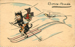 Animaux - Cats - Cat - Chats Humanisés - Chat Faisant Du Ski - Bonne Année - Nouvel An - état - Chats