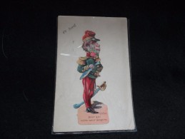 1 Er Avril . Carte  Avec Chromo Decoupi Singe  En Relief .Militaire En Singe .  Voir 2 Scans. - Dressed Animals