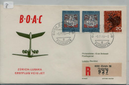 Switzerland 1965 Mi. 828 840 On Registered Cover 5-Nov-1966 First Flight Zürich-Lusaka (8) - First Flight Covers