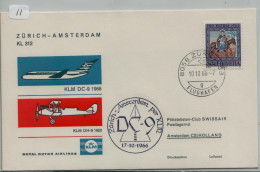 Switzerland 1966 First Flight DC-9 Zurich - Amsterdam (Holland), Cachet, B/s, Il  (11) - Erst- U. Sonderflugbriefe