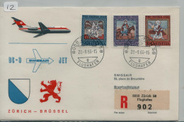 Einschreiben. SWISSAIR DC-9 JET ZÜRICH - BRÜSSEL 20.9.66. Zu. B 130+131+132 (12) - First Flight Covers