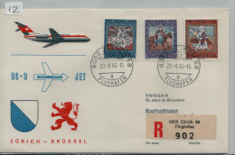 Einschreiben. SWISSAIR DC-9 JET ZÜRICH - BRÜSSEL 20.9.66. Zu. B 130+131+132 (12) - Primi Voli