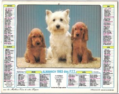 CALENDRIER - ALMANACH 1983 Des PTT  - Départements 75-92-93-94 - CHIENS0 - Groot Formaat: 1981-90