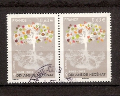 France  2013  YT 4795  Bloc De 2 Oblitérés  Dix Ans De Mécénat  Arbre Avec Fleurs Multicolores - Used Stamps