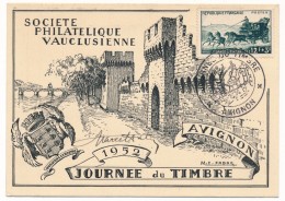 Carte Locale - Journée Du Timbre 1952 AVIGNON (Vaucluse) - Malle Poste - Giornata Del Francobollo