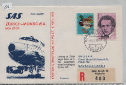 Brief SAS Zürich Monrovia / Liberia Non Stop 6.11.72 / 13.11.72 Landung In Zürich / Nr 559 Ankunfstempel Hinten (29) - Primi Voli