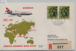 Einschreiben - SWISSAIR DC- 10 - ZÜRICH - BOMBAY  - EXPRESS - 6.4.74 (43) - Erst- U. Sonderflugbriefe