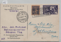 1. Posta Aerea Zurigo Zürich - Bellinzona 22.8.1927 Flugpostkarte Matterhorn - Primi Voli