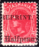 Tasmania 1889 Victoria 1/2p On 1p Stamp REPRINT On Thin Cardboard. Scott 65. MNH. EX#1. - Nuovi