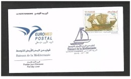 2015- Tunisia- Boats In Euromed - Morocco- Slovenia-Palestina-Greece-Portugal-Cyprus-Lebanon-Croatia -  FDC - Unused Stamps