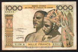COSTA D´AVORIO - IVORY COAST ( West African States) 1000 Francs - 1959-65  - P103Ak - Sn 63613 -Circulated - Elfenbeinküste (Côte D'Ivoire)
