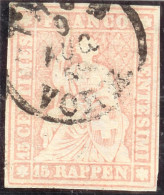 Schweiz Strubel 1859 15Rp. Zu#24Gc Fingerhut-O Thun - Used Stamps