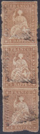 Schweiz Strubel 1855 Zu#22C Senkrechter 3er-Streifen Gelber Seidenfaden - Used Stamps