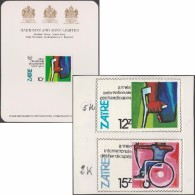 Zaïre 1981 COB 1110 Et 1113. Dessins Originaux Et Bon à Tirer. Année Des Personnes Handicapées. Tir à L'arc, Béquille - Boogschieten