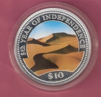 NAMIBIE 10 DOLLAR 1995 AG PROOF MULTICOLOUR OPL. 8000 PCS 5TH YEAR OF INDEPENDENCE (SCRATCHES ON CAPSEL) - Namibia