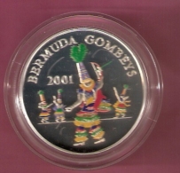 BERMUDA 5 DOLLAR 2001 AG PROOF MULTICOLOUR GOMBAY DANCERS OPL. 3500 PCS (SCRATCHES ON CAPSEL) - Bermudas