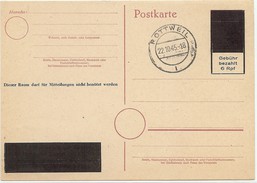 LBL38/1 - ALLEMAGNE ZONE D'OCCUPATION FRANCAISE "ZOF" EP CP REF. MICHEL PF 805 OBL. ROTTWEIL 22/10/1945 - Autres & Non Classés