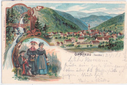 OPPENAU Renchthal Cor Litho Gesamtansicht Personen Schwarzwald Tracht 22.7.1908 Gelaufen - Oppenau