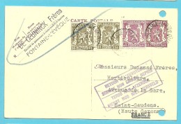 420+479 Op Entier Stempel FONTAINE-L´EVEQUE 1941 Naar "France" ,stempel RETOUR / SERVICE NON ENCORE REPRIS - Guerre 40-45 (Lettres & Documents)