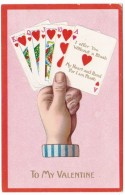 To My Valentine, Royal Flush Hearts Playing Cards, C1900s Vintage Tuck & Sons #5 'Love Tribute' Postcard - Cartas