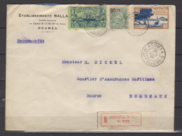 Nouvelle Calédonie - N° 102 , 130 Et 144 Obli/sur Lettre Recommandée De Nouméa Pour Bordeaux - 1936 - Cartas & Documentos