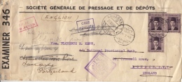 Sté Générale De Pressage Et De Dépôts, Censure 346 Pour Londres Par Lausanne 3.VIII.1940 - Cartas & Documentos