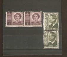 AUSTRALIA 1950 - 1951 COIL PAIRS 1d, 3d SG 222ab, 237da LIGHTLY MOUNTED MINT/UNMOUNTED MINT Cat £26+ - Neufs