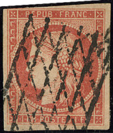 Vermillon Vif. No 7a, Obl Grille Sans Fin, Réparé, TB D'aspect. - R - 1849-1850 Cérès