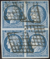 No 4, Bleu, Bloc De Quatre Obl Grille, Nuance Foncée. - TB - 1849-1850 Cérès