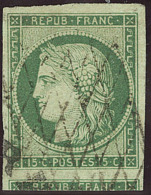 No 2c, Vert-foncé, Un Voisin, Obl Grille Sans Fin. - TB. - R - 1849-1850 Cérès