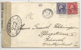 USA - 1918 - ENVELOPPE Avec CENSURE FRANCAISE De NEW YORK Pour ZÜRICH (SUISSE) - Marcophilie