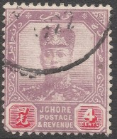 Johore (Malaysia). 1918-20 Sultan Sir Ibrahim. 4c Used. Mult Crown CA W/M SG 91 - Johore