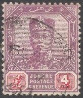 Johore (Malaysia). 1922-41 Sultan Sir Ibrahim. 4c Used. Mult Script CA W/M SG 108 - Johore