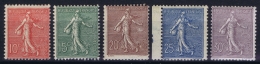 France:  Yvert Nr 129 - 133  MH/*  Charniere Falz  1900 - 1903-60 Semeuse Lignée