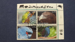 UNO-Wien 732/5 Oo, Gefährdete Arten: Vögel: Ziegensittich, Seeadler, Palmkakadu, Kragentaube - Used Stamps