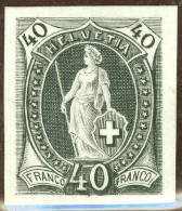 Schweiz Stehende Helvetia Druckprobe 1881 OP 1 40 Rp. Schwarz Dickes Papier (Probedruck) - Nuovi