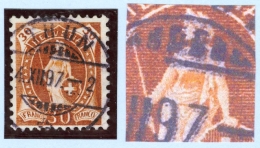 Schweiz Stehende Helvetia 1897-12-04 Thun Abart Farbfleck Auf Brust Zu#68D - Plaatfouten