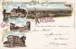 Aarberg, Gruss Aus - Litho - Kirche U. Amthaus, Brückfeld-Strasse, Handlung Lüthy - Aarberg