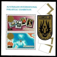 COOK ISLANDS PENRHYN AUSTRALAIN PHILATELIC EXHIBITION MAP 1986 SET OF 2 ON M/S MINT SG402  READ DESCRIPTION!! - Penrhyn