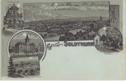 Solothurn, Gruss Aus - Mondscheinlitho - Gesamtansicht, St. Ursusmünster, Post, Weissenstein, Einsiedelei - Autres & Non Classés