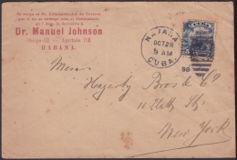 1899-H-191 CUBA US OCCUPATION. 1899. 5c SOBRE FARMACIA JOHNSON PHARMACY DRUG STORE DE LA HABANA TO US. - Briefe U. Dokumente