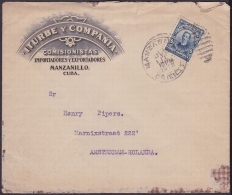 1911-H-58 CUBA REPUBLICA. 1911. 5c AGRAMONTE. PATRIOTAS. SOBRE COMERCIAL MANZANILLO A HOLANDA HOLLAND NEDERLAND - Lettres & Documents