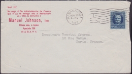 1917-H-252 CUBA REPUBLICA. 1917. 5c PATRIOTAS. SOBRE COMERCIAL FARMACIA JOHNSON A FRANCE FRANCIA. PHARMACY DRUG STORE. - Covers & Documents