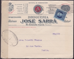 1917-H-259 CUBA REPUBLICA. 1917. 5c PATRIOTAS. FARMACIA SARRA FRANCE FRANCIA PHARMACY DRUG STORE CENSORSHIP. - Storia Postale