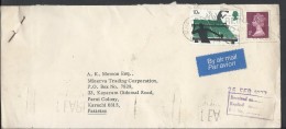 Great Britain Airmail 1977 Racket Sports 10p Table Tennis, Ip Machine Stamp Postal History Cover Sent To Pakistan. - Brieven En Documenten